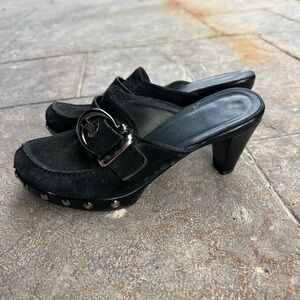 Stuart Weitzman Black Suede Heeled Mules